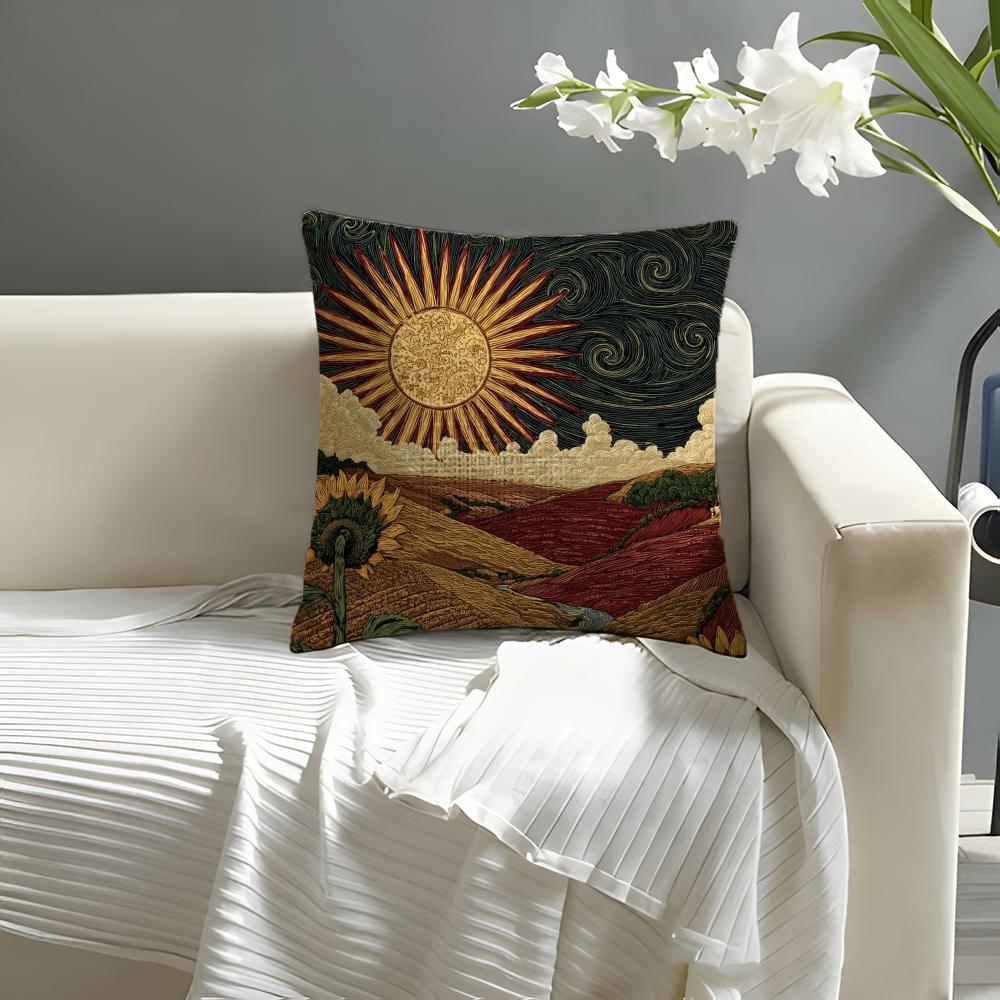 HOT Sun Print cover Pillow Case Natural Linen Organic Fabric DoubleSided Printing Sofa Home Decor Cushion Cover