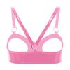 Womens Wet Look Patent Leather Open Cup Bra Tops Adjustable Straps O Ring Crop Top Lingerie