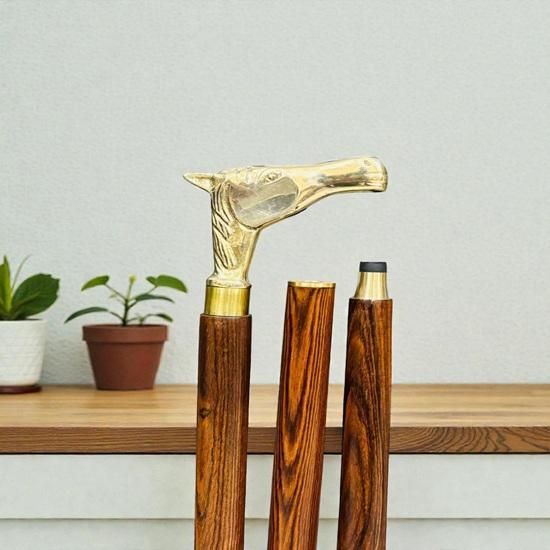 93.98 Cm Handmade Wooden Walking Stick Cane With Brass Horse Head Handle Fathers Mothers Grandfather Grandmother Wedding Anniversary Gift
