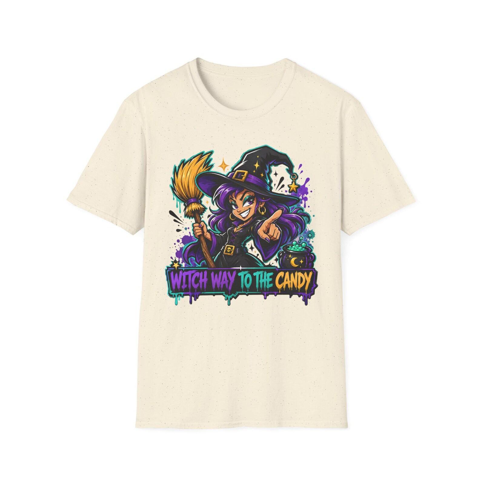 Witch Way To The Candy T-Shirt | Funny Halloween Witch Graphic Tee | Spooky Season Gift | Trick or Treat Shirt XL
