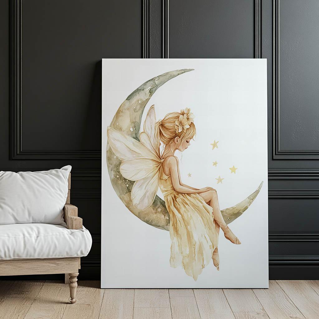 Wróżka Na Księżycu Wróżka Na Księżycu, 50X70 Cm, Rama Drewniana Jasny Dąb, Papier Matowy 230 Gsm