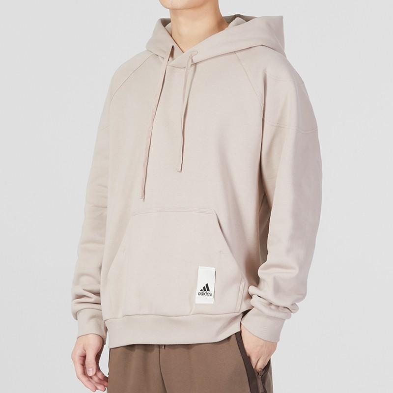 Adidas M Caps Hd Solid Logo Sports Casual Pullover Hoodie for Men, Gray-Brown