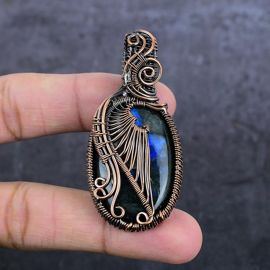 Natural Indian Moss Agate Gemstone Copper Wire Wrap Jewelry Pendant 2.56" A9b42