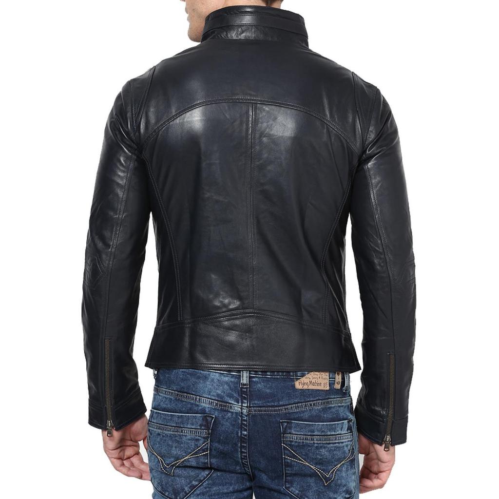 SkinOutfit Men's Genuine Lambskin Black Leather Jacket Stylish Motorcycle Bomber Biker Outerwear MJ 144