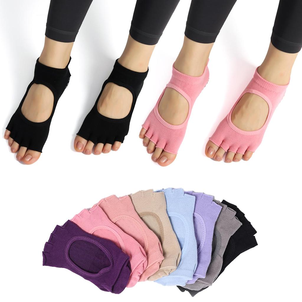 Amzbag Yoga Socks for Pilates 3D 3D Stylish for Indoor and the Gym Toe or One Black Pink of 2 [Five-Toe Socks, Non-Slip, Stay-Stay Heel] Breathable,