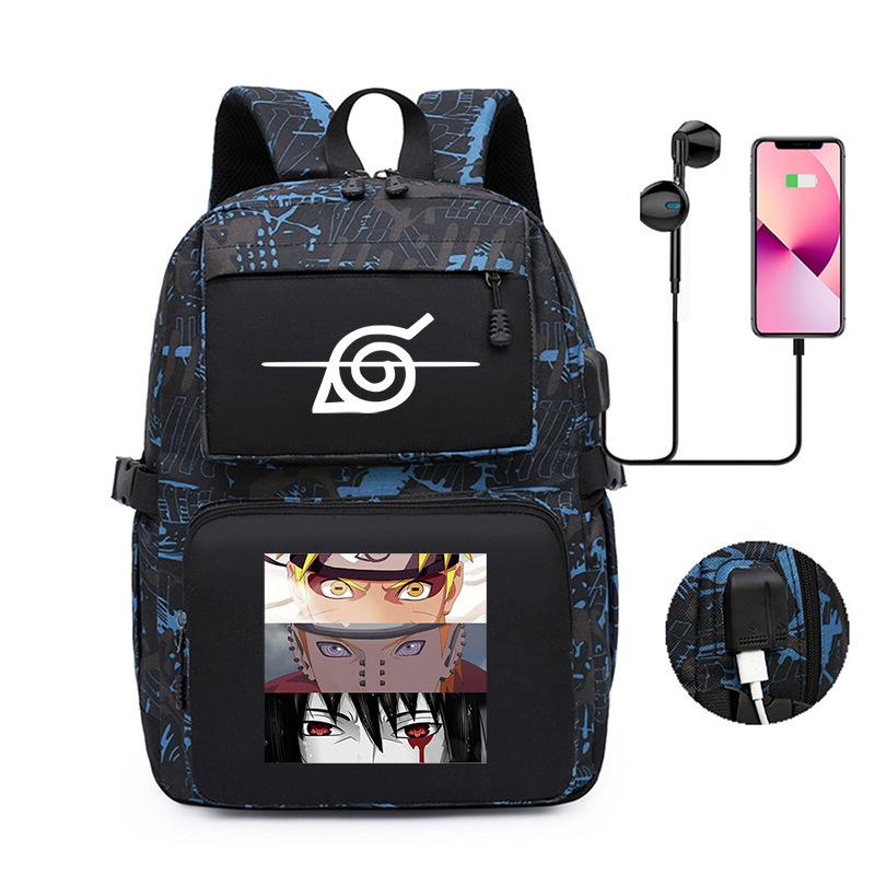 Naruto Peripheral Printed Backpack, Large-Capacity Student Schoolbag Usb Computer Bag