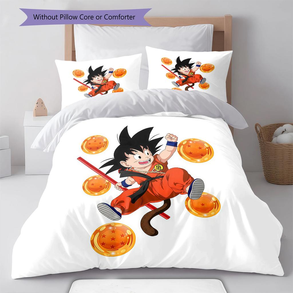 Lenjerie de pat cu model Son Goku, Set cu cuvertură, Husă de cuvertură, Față de pernă, Cadou de casă, Cadou de ziua de naștere (1 * husă de pilotă + 2 * fețe de pernă, fără miez)