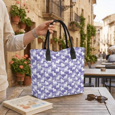  Purple Lamb Print Tote Bag Fashion Casual Large Capacity Shoulder Handbag for Daily Use