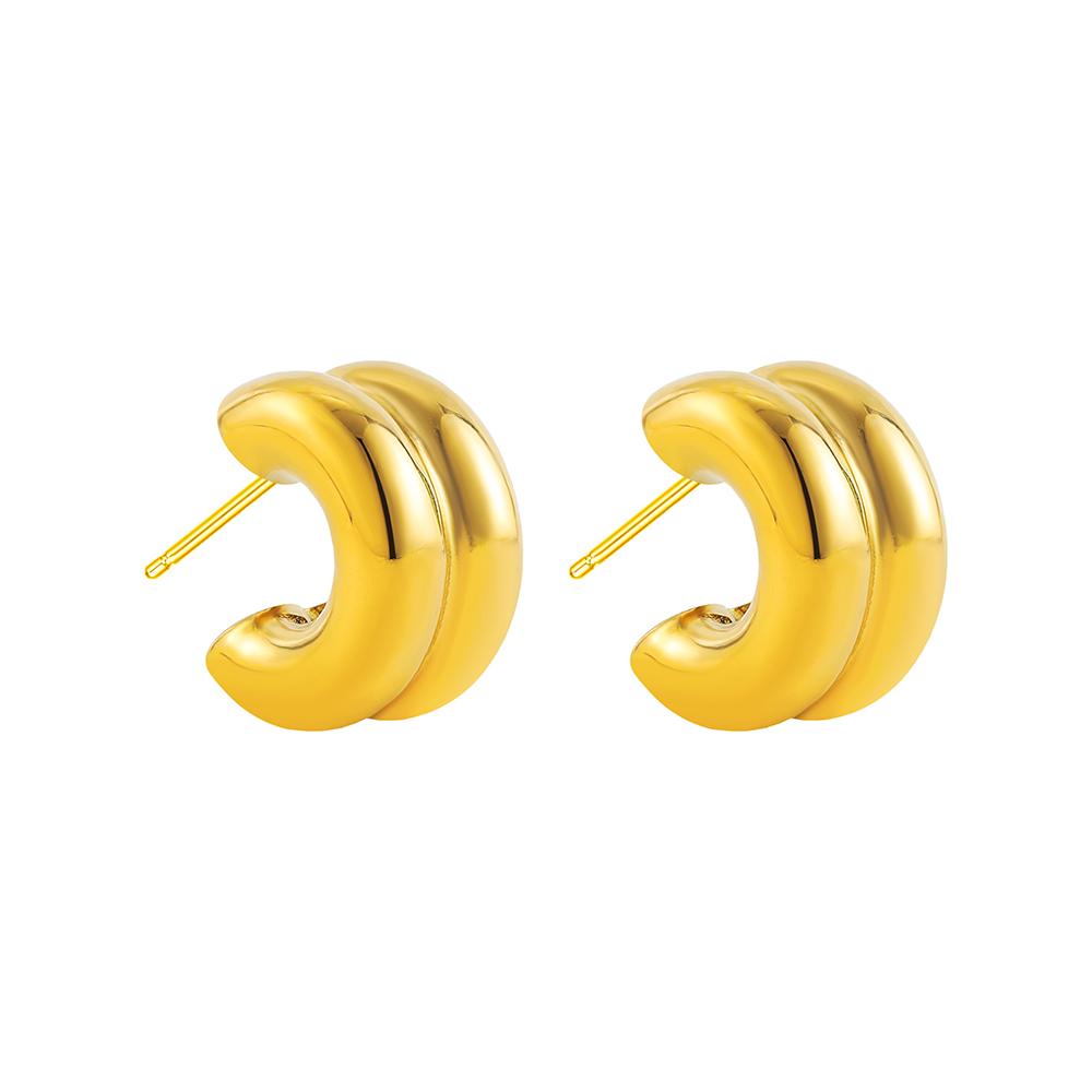 Minimalist Gold&Silver Plated Mix Stainless Steel Earrings for Women Double Layer C Shaped Small Hoop Earrings Jewelry