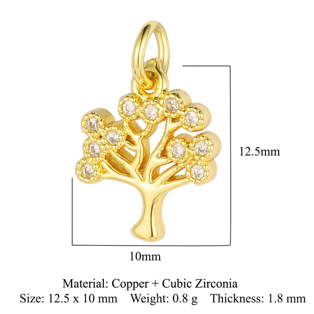 Trendy Brass Cubic Zirconia Life Tree Crown Charm Women Fish Paw Cow Pendant DIY Jewelry Bracelet Earring
