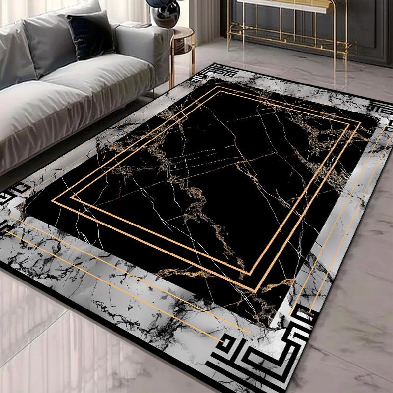 Modern Living Room Decoration Thick Short Plush Area Rug Luxury Marble Pattern Carpet Non-slip Bedroom Lounge Sofa Floor Mat