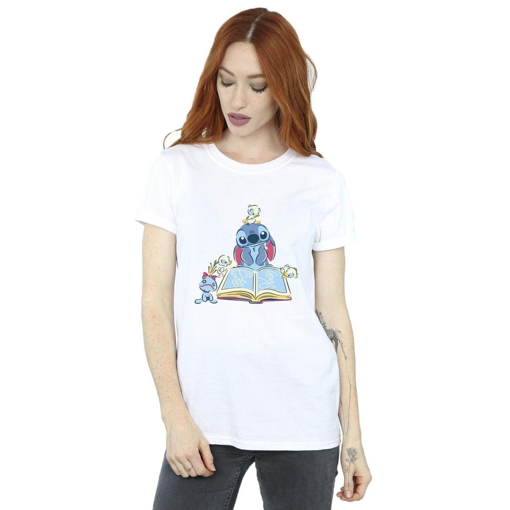 Disney Womens/Ladies Lilo & Stitch Reading A Book Cotton Boyfriend T-Shirt