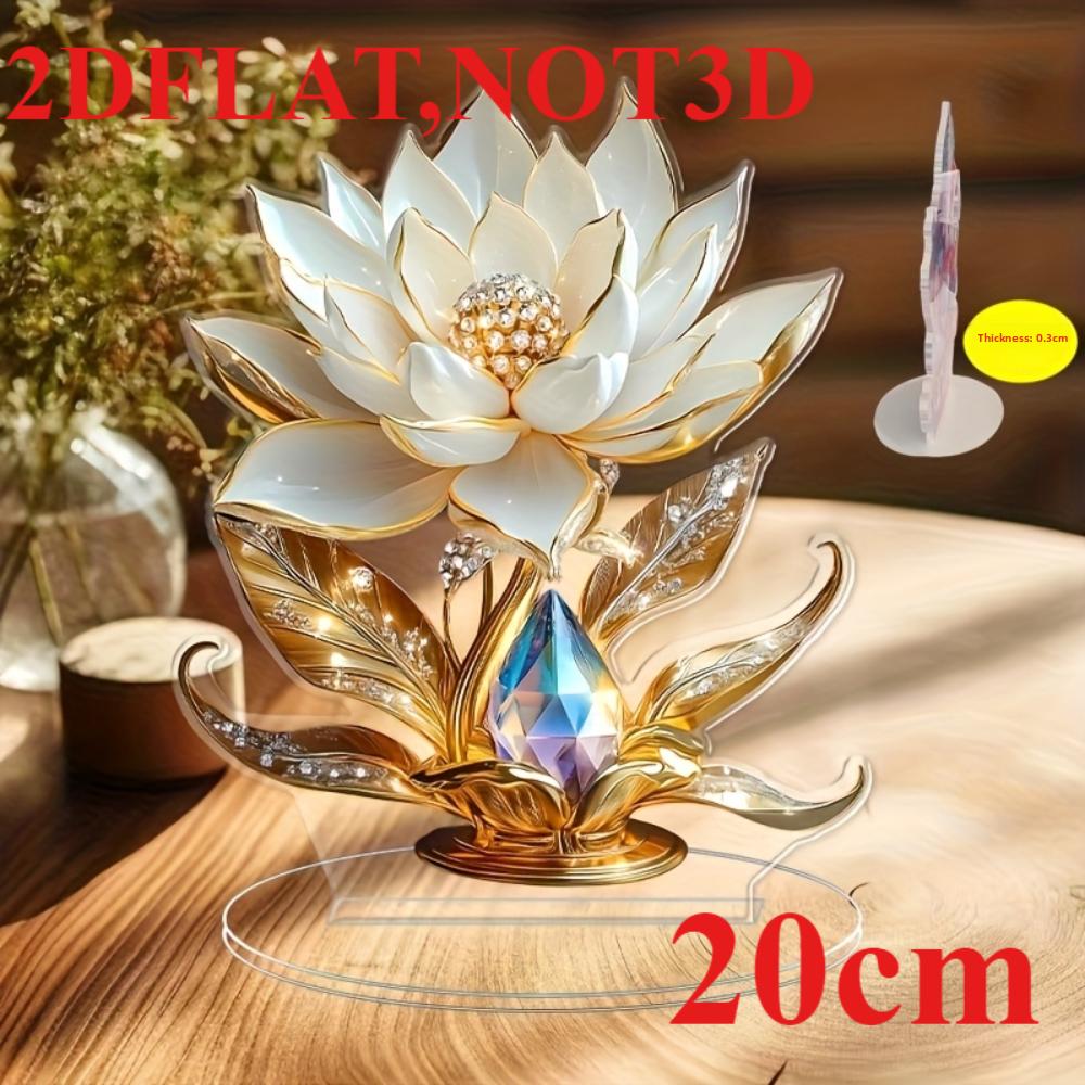 Elegancki biały lotos, płaski akryl 2D, dekoracja stołowa, odpowiednia do salonu, biura, kawiarni, na przyjęcie, Boże Narodzenie, Halloween