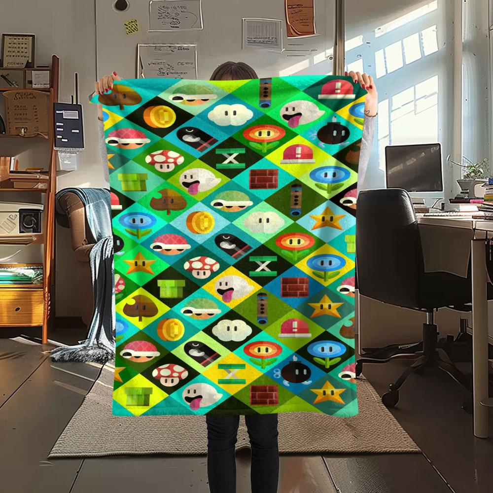 Super Mario Cartoon printing Flannel Blanket Bedroom Sofa Camping Warm blanket Gifts for family and friends-MJ017