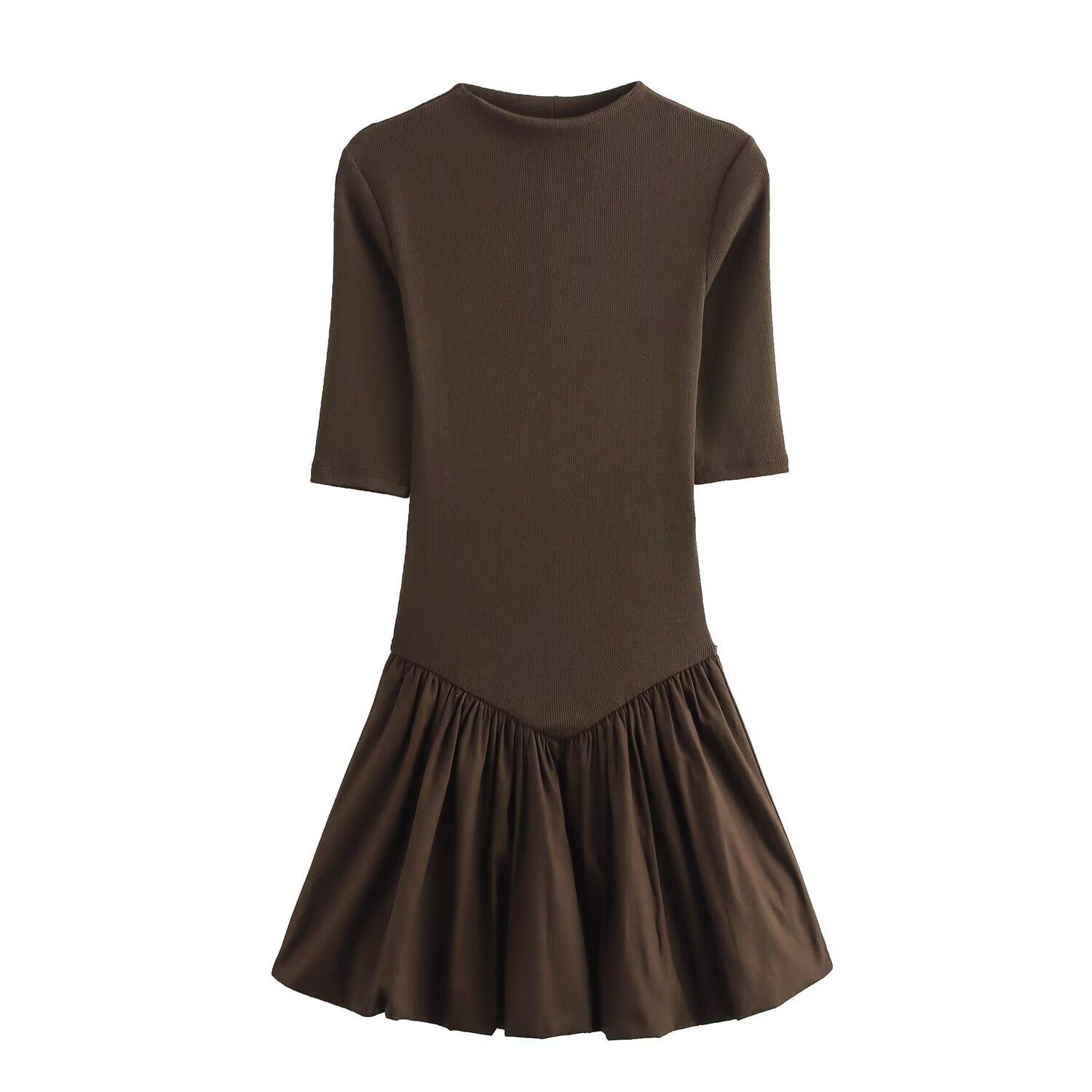 

Autumn 2024 Women s European & American Style Poplin Short Sleeve Stand Collar Dress L коричневый