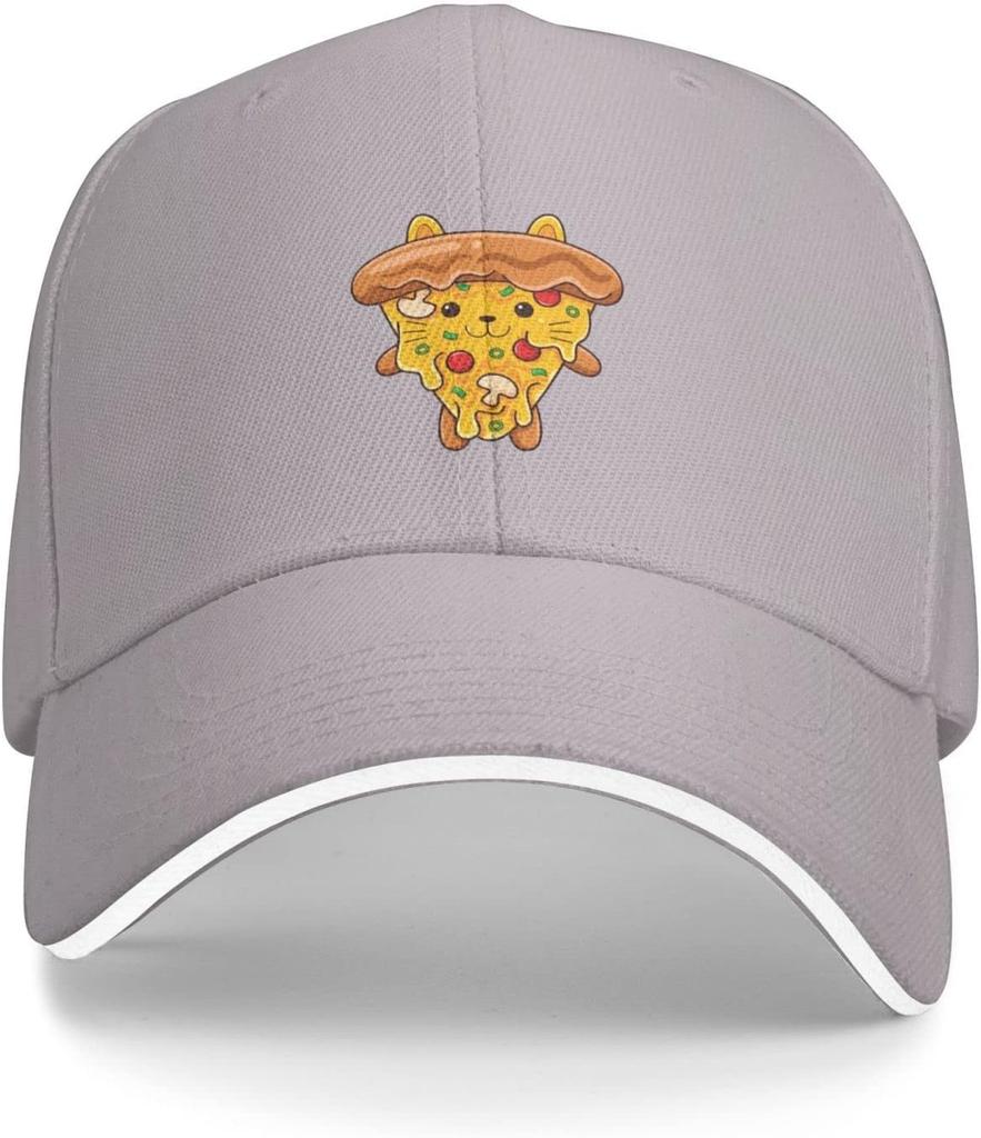 Cute Pizza Cat Embroidered Baseball Cap Polyester Adjustable Sandwich Brim Hat Casual