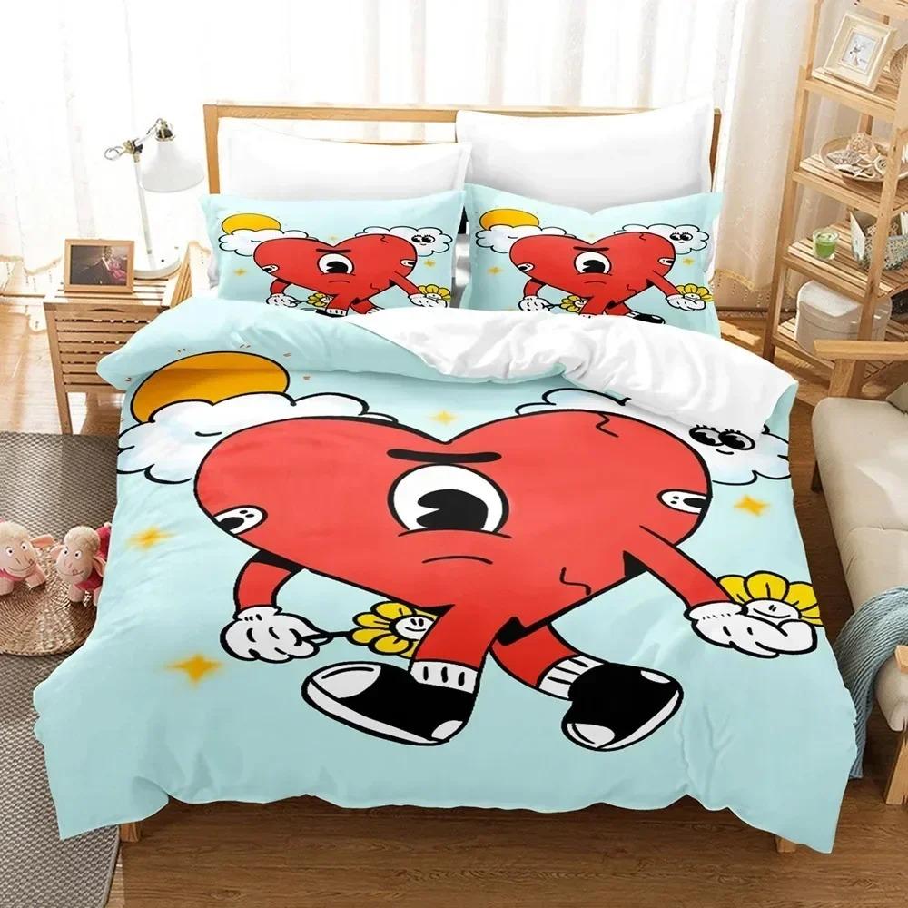 Set Copripiumino Stampa 3D Bad Bunny Un Verano Sin Ti Set Biancheria da Letto Pittura su Tela alla Moda Set Copripiumino Matrimoniale
