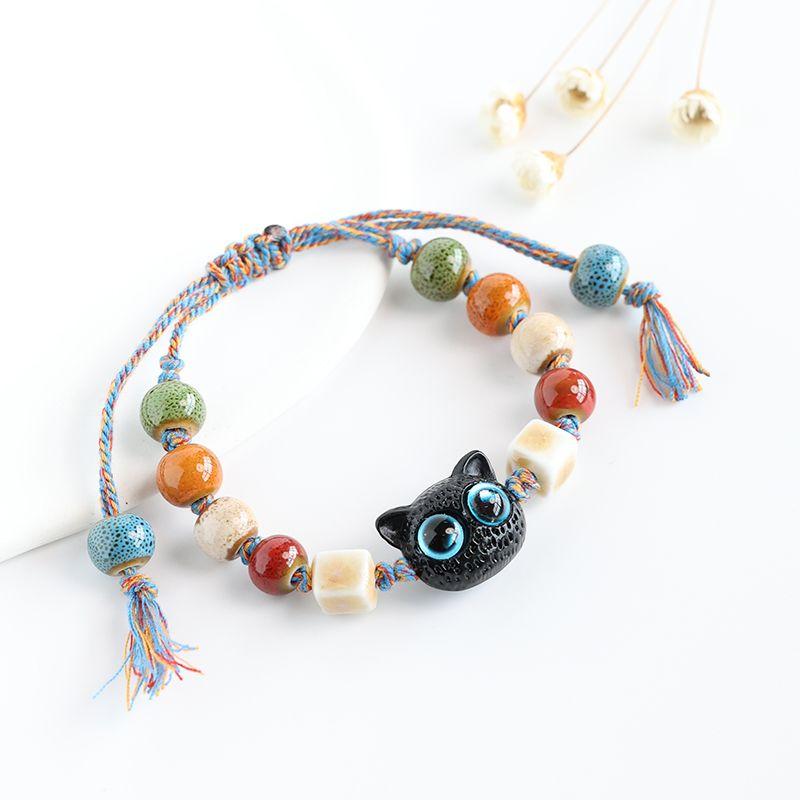

Cat Jingdezhen Ceramic Female Woven Couple Cartoon Round bead blue-eyed cat