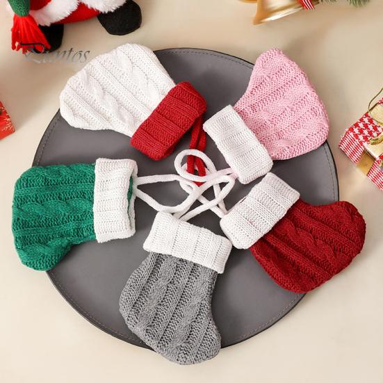 Xmas Tree Hanging Decorations Christmas Tableware Holder, Knitted Stockings Spoon Knife Fork Decorative Pendants for Trees Bag Fireplace, Tree,
