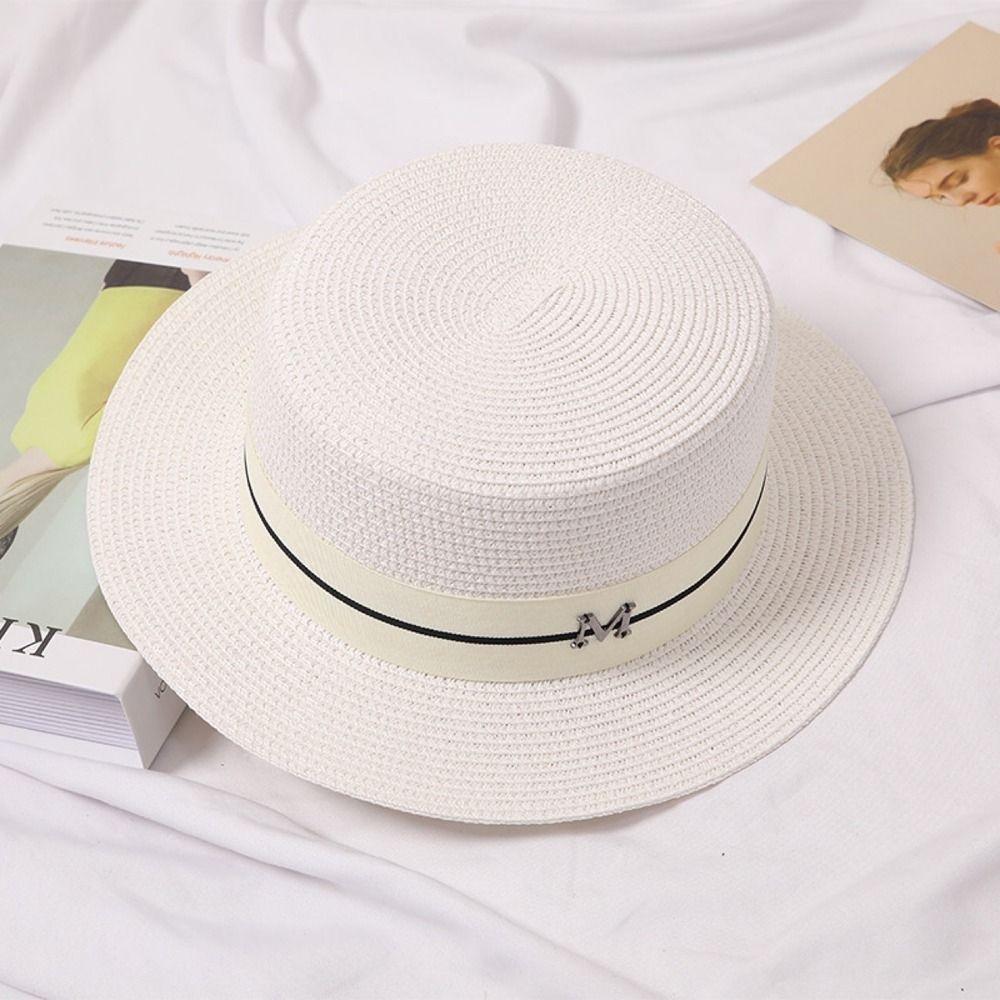 Caps Big Brim Panama Hats Summer Sunscreen Hats Letter M British Beach Caps Women Straw Hats