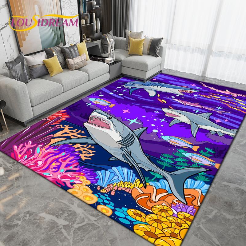 Ocean Underwater World Fish Dolphin Octopus Area Rug,Carpet Rug for Living Room Bedroom Sofa,Kitchen Bathroom Non-slip Floor Mat