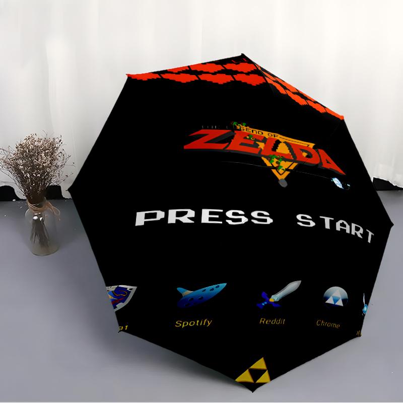 Parapluie Pliant Imprimé Z-Zelda Legends, Parapluie d'Extérieur, de Loisirs et de Voyage, Tissu de Parapluie Durable, Cadeau d'Anniversaire et de Fête