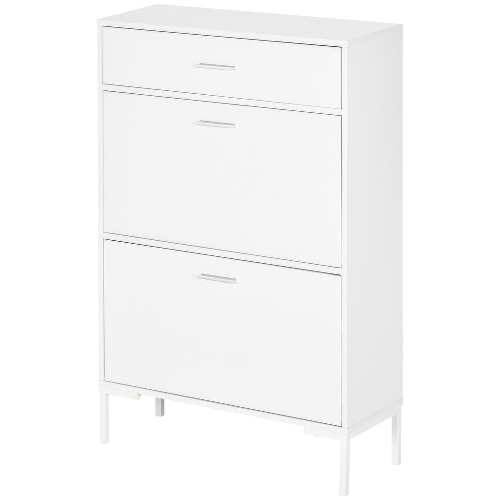 Shoe Cabinet 12 Pairs Narrow Shoe Cupboard 2 Flip Drawers And 1 Drawer 75 X 26 X 110 Cm White