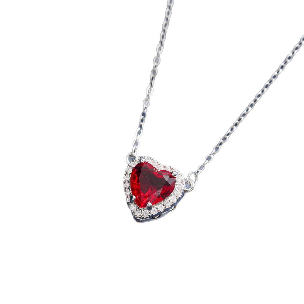 European & American Style Red Zircon Arrow-Through-Heart Necklace with Sword Pendant