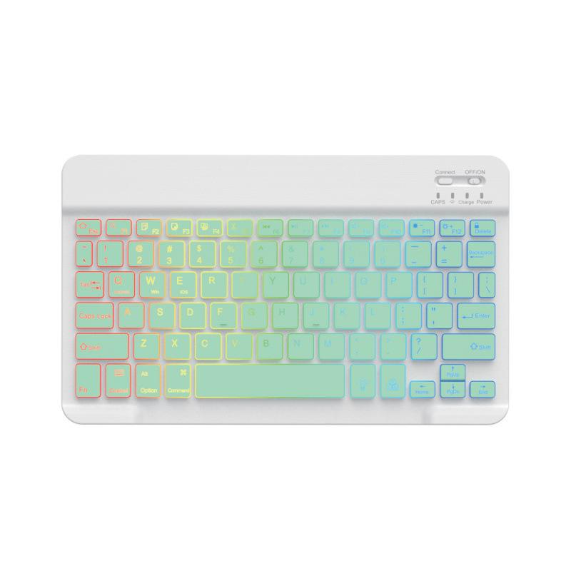 Russian Backlit Bluetooth Keyboard and Mouse, Compatible with iPad, Phones, Tablets, featuring Spanish and Arabic Layout with Seven-Color Lighting.
