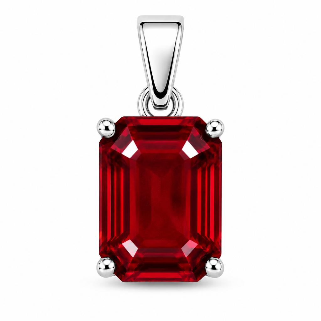 Natural Red Ruby Pendant 19 ct Emerald Shape 925 Sterling Silver Gem Gemstone Jewelry Gift