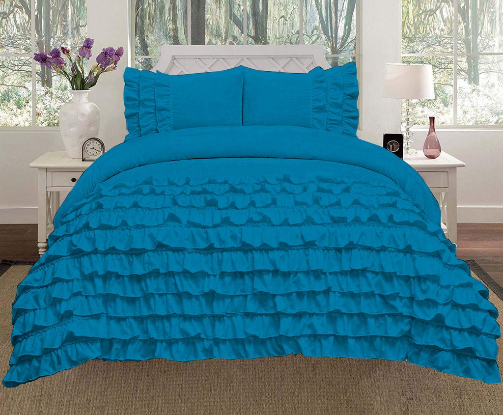 Luxora 3PC Egyptian Cotton 600TC Duvet Set with Asymmetric Half Ruffle Charm - Multi Sizes & Colors (1 Duvet Cover & 2 Pillow Shams)