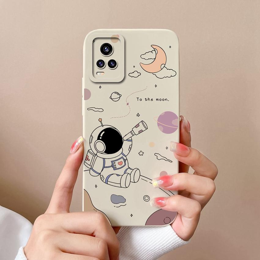 Dla Vivo Y75 S16 Y73 V17 S10 Y77 Etui na telefon Urocze kreskówkowe wzory astronautów Ochrona obiektywu Płynny silikon Antypoślizgowa powłoka Dla Vivo Obudowa na telefon komórkowy
