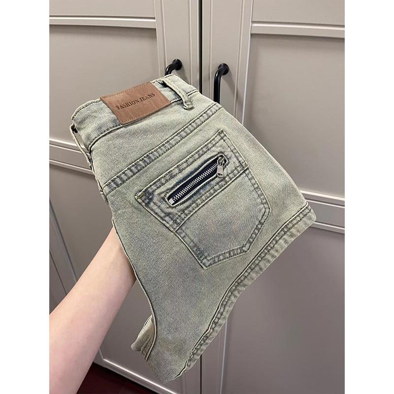 Pantaloni scurți din denim spălați și folosiți, cu fermoar la buzunar în spate, pentru femei, de vară, noi, cu talie înaltă, slăbire, drepți, pentru ridicarea șoldurilor