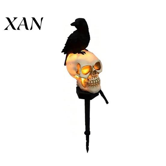 Decorative Cemetery Stakes for Parties LED Solar Crow Skull Light, Waterproof Halloween Pathway Gothic Weatherproof Lights Outside on Skeleton