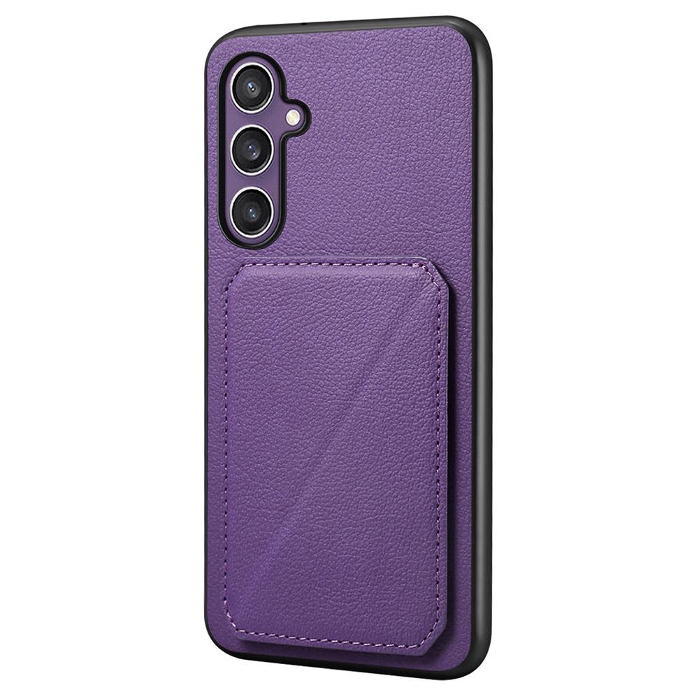 Etui na Samsung Galaxy S25 z uchwytem na karty, podstawką, wykonane ze skóry cielęcej o fakturze + PC + TPU, Pokrowiec na telefon