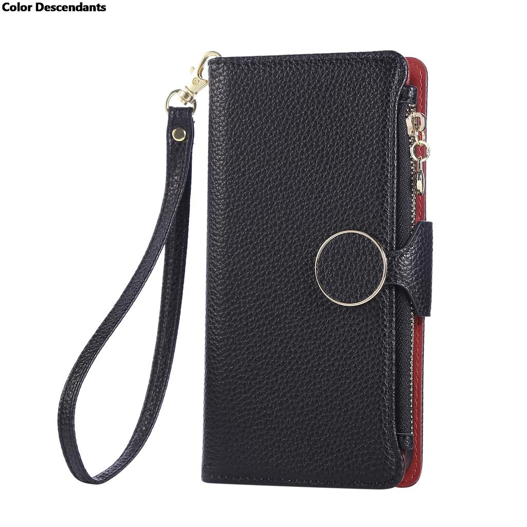 Wrist Strap Zipper Case For Vivo Y22S Y22 Y21 Y20 Y19S Y18 Y17 Y16 Y15 Y12 Y11 Y10 Y04 Y03 Flip Stand Multi 3 Cards Leather Cove
