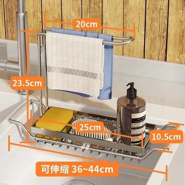Telescopic Sink Shelf Adjustable Kitchen Soap Sponge Rag Brush Holder Stainless Steel Sink Drain StorageRack Sink Storage Basket