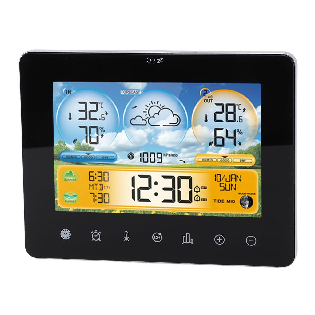 Weather Forecast Station Wireless Indoor Outdoor Touch Digital Time RF Sensing Hygrograph with