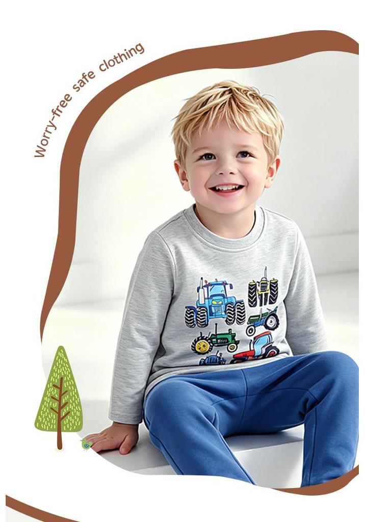 Autumn 2026 Boys' Cartoon Tractor Long-Sleeved T-shirt - European & American Style