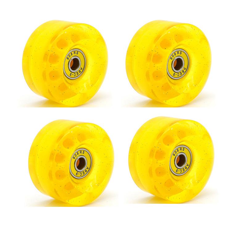 Sequined Pink Double-Row Roller Skates with Transparent Non-Luminous Wheels