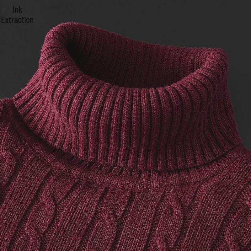 

Men s Thick Cotton Turtleneck Sweater with Soft Velvet Lining M