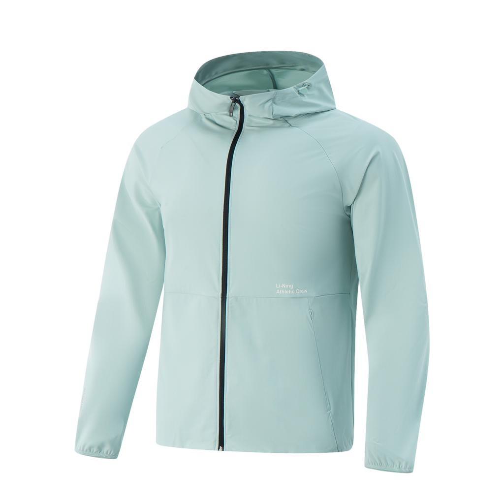 Li-Ning Ice Silk Comfortable Breathable Solid Color Zipper Hooded Jacket Men Jacket Misty-Gray-Green AFDVE41-7
