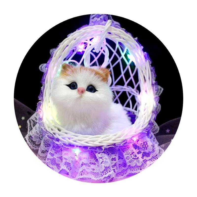 Lace Hanging Basket with Light-Up Plush Cat - Perfect Gift for Girlfriend or Doll Lovers