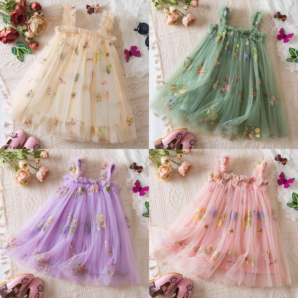 Princess Girls Summer Cotton Blend Embroidered Dress For Toddler Girls With Flower Pattern