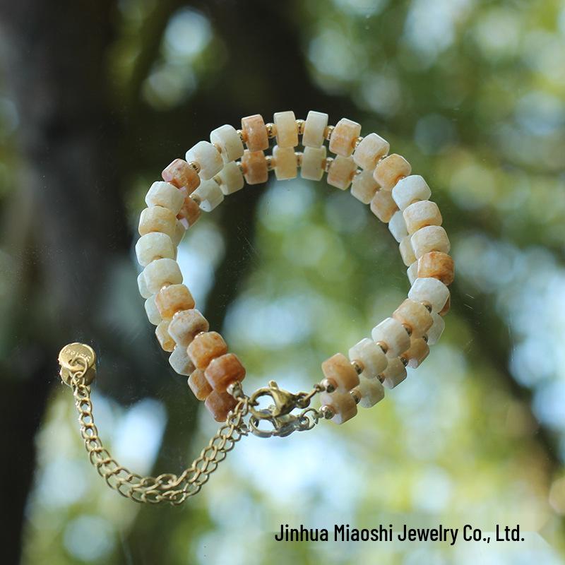 Bohemian Yellow Agate Bead Bracelet with Lobster Clasp – European & American Ethnic Style for Women