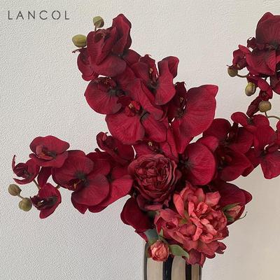 Orquídea Phalaenopsis Roja Flor Artificial Decoración para Sala de Estar o Mesa de Comedor