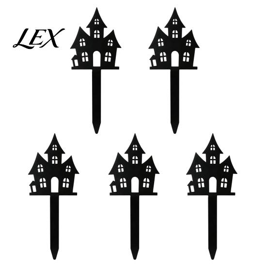 Black Matte Garden Stakes 5Pcs Halloween Planter Stakes, Acrylic Sign for Outdoor Yard Lawn Backyard, Decorative Plant Markers Ghost House Cat