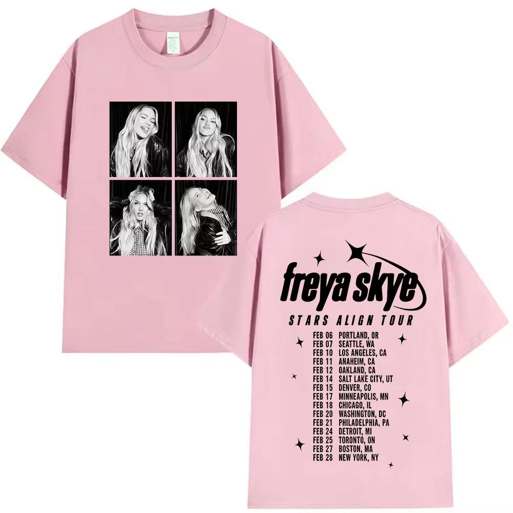 Freya Skye Cotton Men's Shirt Summer Oversized Stars Align Tour Album Graphics Women's Y2k Hip Hop Streetwear Tshirt