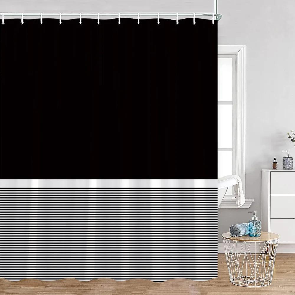 Solid Striped Shower Curtain Pink Yellow Blue Green Pattern Modern Simple Bath Curtains Polyester Cloth Home Bathroom Decoration