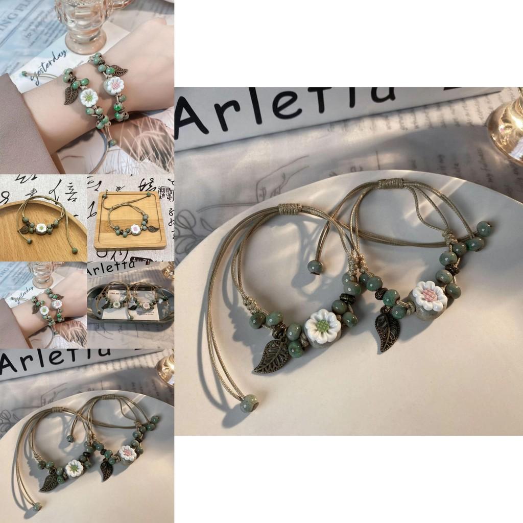 Beautiful Summer Floral Beaded Bracelet With Ceramic And Rope For Women In Fresh Style